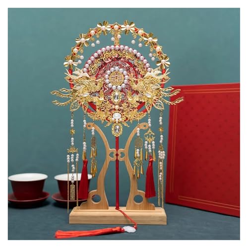 Ventilator Eleganter Brautgruppen-Fan, doppelseitiges Phoenix-Muster, Gesichtsabdeckung, DIY Xiuhe, Hanfu-Party Handventilator(Red) von ODJDNLKLWN