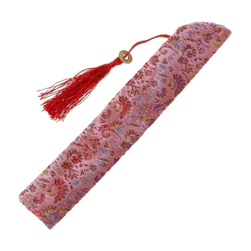 Ventilator Faltbare Handfächertasche aus Seide mit Quaste, staubdichter Halter, Schutztasche, Hülle im Retro-Stil Handventilator(Pink) von ODJDNLKLWN