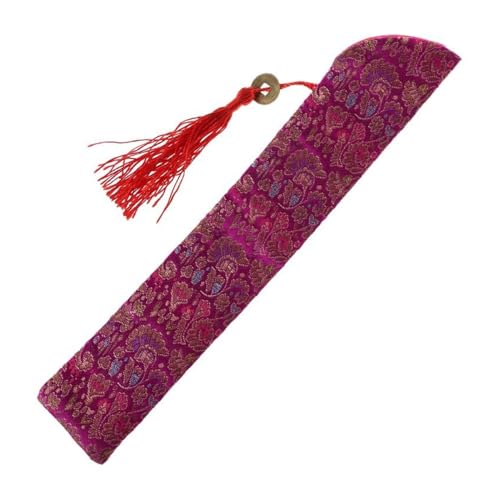 Ventilator Faltbare Handfächertasche aus Seide mit Quaste, staubdichter Halter, Schutztasche, Hülle im Retro-Stil Handventilator(Rose Red) von ODJDNLKLWN