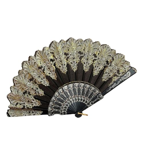 Ventilator Faltbarer Handfächer mit Retro-Muster und einzelner Blume, Faltfächer for Hochzeiten, Partys, Kunststoff, Handfächer for Frauen Handventilator(Black) von ODJDNLKLWN