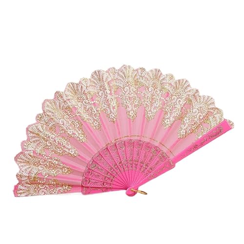 Ventilator Faltbarer Handfächer mit Retro-Muster und einzelner Blume, Faltfächer for Hochzeiten, Partys, Kunststoff, Handfächer for Frauen Handventilator(Pink) von ODJDNLKLWN