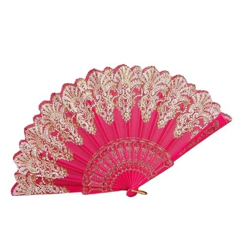 Ventilator Faltbarer Handfächer mit Retro-Muster und einzelner Blume, Faltfächer for Hochzeiten, Partys, Kunststoff, Handfächer for Frauen Handventilator(Red) von ODJDNLKLWN