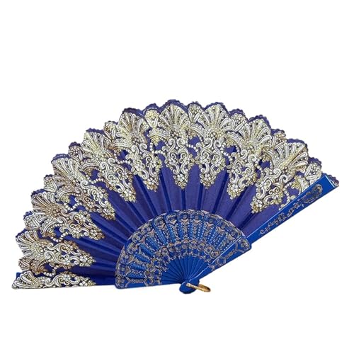 Ventilator Faltbarer Handfächer mit Retro-Muster und einzelner Blume, Faltfächer for Hochzeiten, Partys, Kunststoff, Handfächer for Frauen Handventilator(Sapphire blue) von ODJDNLKLWN