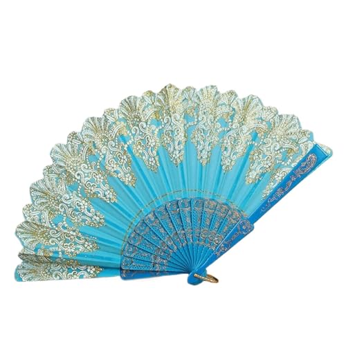 Ventilator Faltbarer Handfächer mit Retro-Muster und einzelner Blume, Faltfächer for Hochzeiten, Partys, Kunststoff, Handfächer for Frauen Handventilator(Sky blue) von ODJDNLKLWN