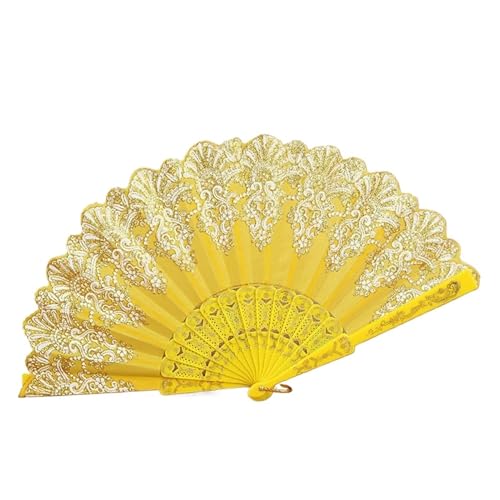 Ventilator Faltbarer Handfächer mit Retro-Muster und einzelner Blume, Faltfächer for Hochzeiten, Partys, Kunststoff, Handfächer for Frauen Handventilator(Yellow) von ODJDNLKLWN