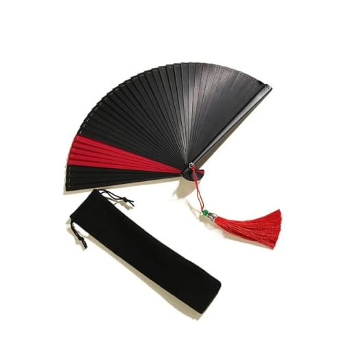 Ventilator Kleiner antiker kompakter tragbarer Ventilator for Tanzrequisiten im klassischen Stil Handventilator(Black-red-16cm) von ODJDNLKLWN