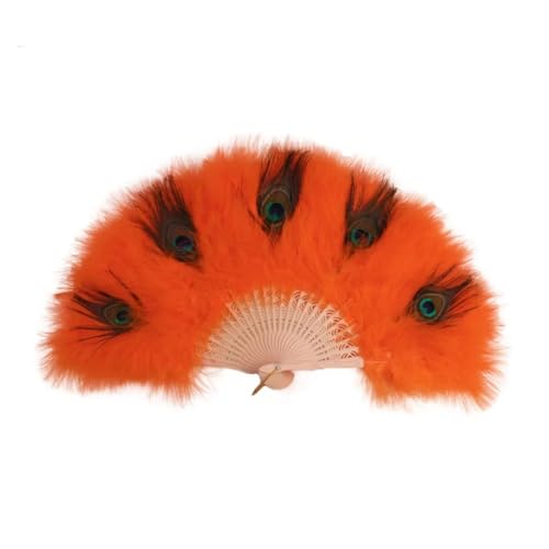 Ventilator Mit Quaste Pfau Feder Fan Handheld Tragbare Falten Hand Dekorative Weiche Dicken Federn Dance Party Handventilator(Orange) von ODJDNLKLWN