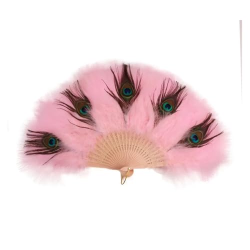 Ventilator Mit Quaste Pfau Feder Fan Handheld Tragbare Falten Hand Dekorative Weiche Dicken Federn Dance Party Handventilator(Pink) von ODJDNLKLWN