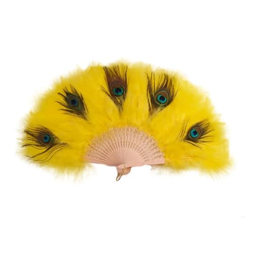 Ventilator Mit Quaste Pfau Feder Fan Handheld Tragbare Falten Hand Dekorative Weiche Dicken Federn Dance Party Handventilator(Yellow) von ODJDNLKLWN