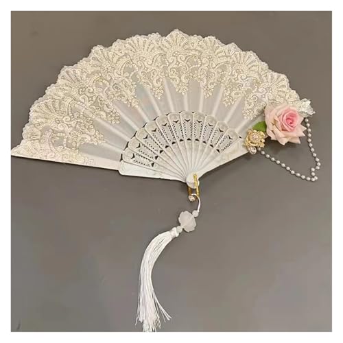Ventilator Retro Fan Heißprägen Rose Blume Falten Schwarz Weiß Kunststoff Hand Hochzeit Cosplay Prop Party Decor Handventilator(A) von ODJDNLKLWN