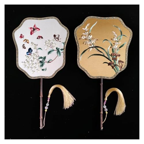 Ventilator Suzhou Stickerei Doppelseitige Heterochromatische Dekoration Runder Fächer Palast Langer Griff Bühnentanzfächer Handventilator(Color 5,22cm with gift box) von ODJDNLKLWN
