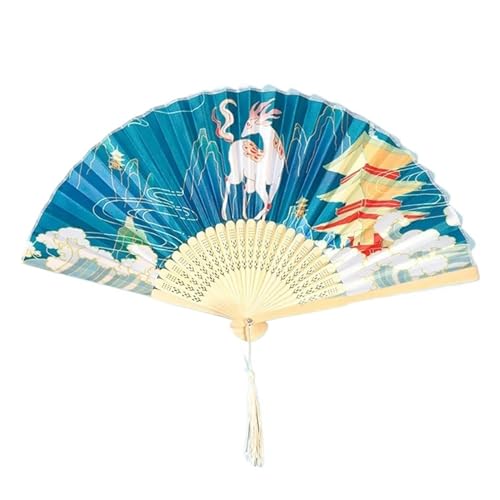 Ventilator Vintage Faltfächer Blumen Handfächer Hochzeit Frauen Tanzparty Faltbare Foto Requisiten Home Kunsthandwerk Handventilator(Blue) von ODJDNLKLWN