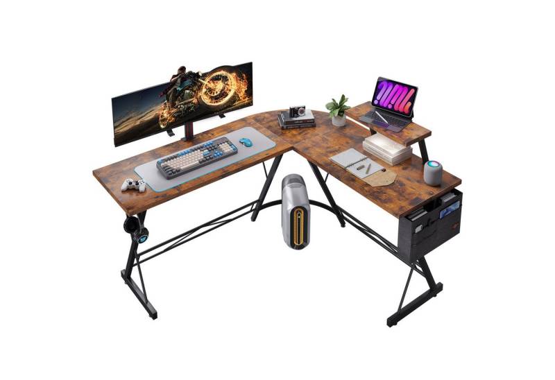 ODK Computertisch L Form Gaming Schreibtisch, Eckschreibtisch 147 x 120 cm (1-St), mit Monitorständer mit hängender Tasche von ODK