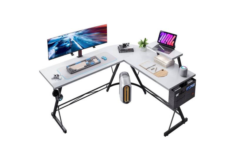 ODK Computertisch L Form Gaming Schreibtisch, Eckschreibtisch 147 x 120 cm (1-St), mit Monitorständer mit hängender Tasche von ODK