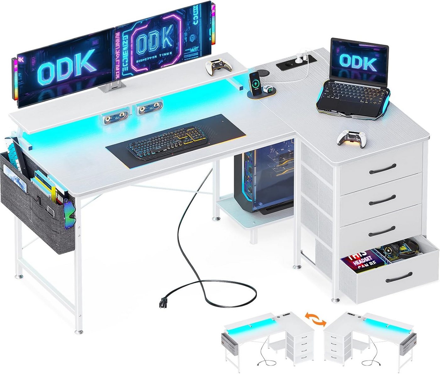 ODK Eckschreibtisch ODK Eckschreibtisch mit 4 Schubladen, Steckdosen & USB-Anschluss ODK Eckschreibtisch ODK Eckschreibtisch mit 4 Schubladen, Steckdosen & USB-Anschluss von ODK
