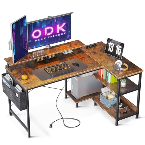 ODK Gaming Tisch L Form, 120x80cm Schreibtisch L Form mit Regal Reversibe, Eckschreibtisch mit USB-Ladeanschluss & Steckdose, Ecktisch mit Monitorständer für Büro, Heimbüro, Braun ODK Gaming Tisch L Form, 120x80cm Schreibtisch L Form mit Regal Reversibe, Eckschreibtisch mit USB-Ladeanschluss & Steckdose, Ecktisch mit Monitorständer für Büro, Heimbüro, Braun von ODK
