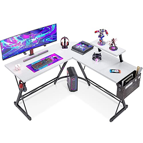 ODK Gaming Schreibtisch, Computertisch, Eckschreibtisch Weiß mit runder Ecke, Gaming-Tisch mit Monitorablage, 127 x 127 cm von ODK