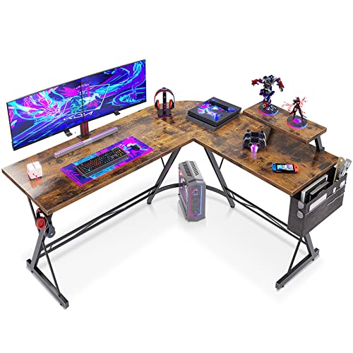 ODK L-förmiger Schreibtisch, Computertisch, Bürotisch mit runder Ecke, Gaming-Tisch mit Monitorablage, 147 x 120cm, Weinlese von ODK