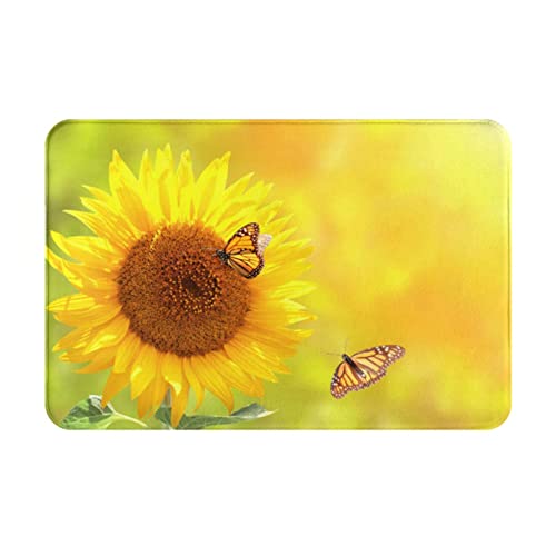 ODMP Fußmatte mit Sonnenblumen-Schmetterling-Motiv, für den Innenbereich, rutschfest, verdickt, langlebig, für den Außenbereich, Willkommensmatte – Heimdekoration von ODMP