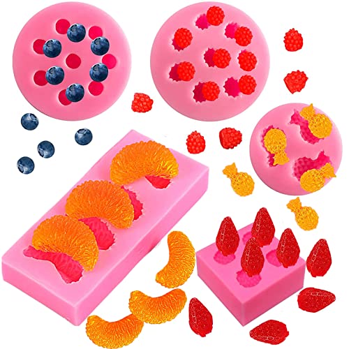 Fruchtförmige Geleeformen, Silikonform für Fondant, Zuckerguss, 3D-Mini-Ananas, Erdbeere, Orange, Heidelbeere, Maulbeere, Silikon-Fruchtform zum Dekorieren von Cupcakes, Schokolade von ODOOKON