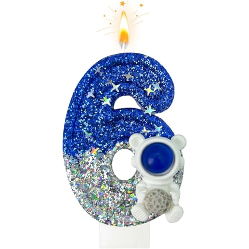 Geburtstagskerzen, Kerzen für Kuchen, Glitzer Geburtstagskerzen Kuchen Kerzen Topper für Mädchen Baby Geburtstag Party Jubiläum Geburtstagsfeier (Astronaut, 6) von ODOOKON