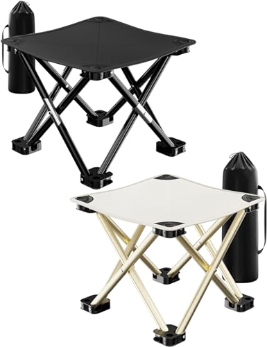 ODOOKON 2er Set Camping Hocker Tragbarer Klapphocker Tragbarer Stuhl Klappbarer Hocker Angelhocker für Camping, Wandern, Jagen, Angeln, Reisen mit Tragetasche, Schwarz + Weiß von ODOOKON