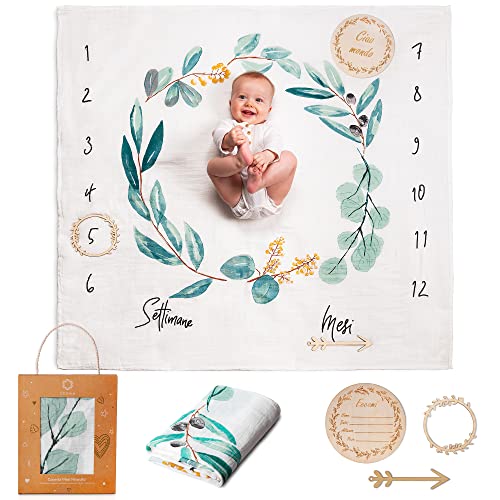 ODOXIA Baby Meilenstein Decke auf Italienische | Baumwolle Musselin Tuch Baby | Star IT | Monatsdecke Baby Junge & Mädchen, Unisex | Blätter | Geschenk Für Mütter | Blanket | Musselin Decke Baby ODOXIA Baby Meilenstein Decke auf Italienische | Baumwolle Musselin Tuch Baby | Star IT | Monatsdecke Baby Junge & Mädchen, Unisex | Blätter | Geschenk Für Mütter | Blanket | Musselin Decke Baby von ODOXIA