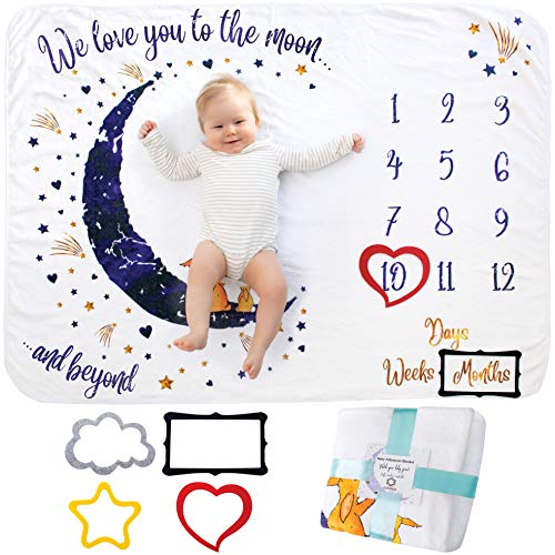 Baby Monats Decke für Jungen und Mädchen Unisex | Baby Meilenstein Decke Fotodecke | Babydecke mit Monat als Geschenk zur Geburt | Babys Meilensteine in Wachstum & Alter Verfolgen | Weich Dick Groß von ODOXIA