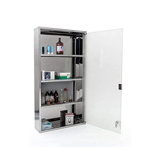 ODT Edelstahl Apotheke Schrank Medizinschrank Arzneischrank Erste Hilfe Schrank mit Schloss Gross XXL (Silber, 60x30cm) von ODT