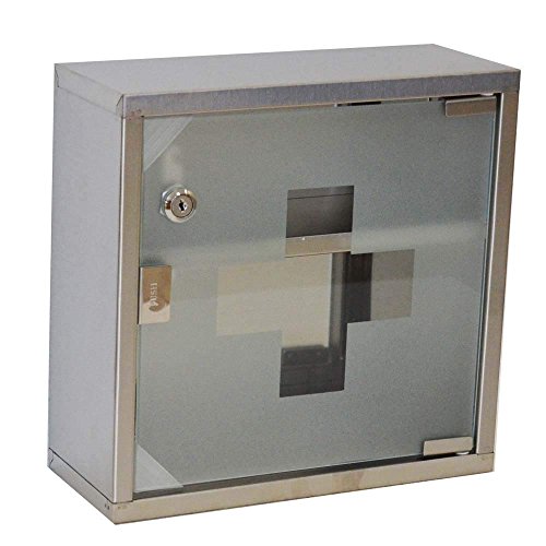 ODT Edelstahl Medizinschrank Arzneischrank Erste Hilfe Schrank mit Schloss Silber 2 Ebene 30x30x12cm von ODT