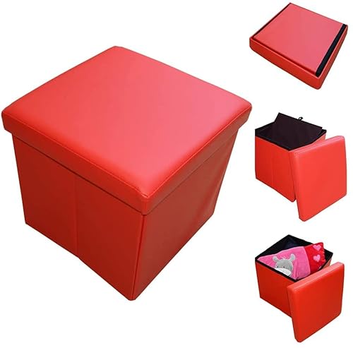 ODT Sitzbank Sitzhocker Aufbewahrungsbox mit Stauraum faltbar Kunstleder 38 x 38 x 38 cm (Signalrot) von ODT