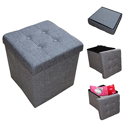 ODT Sitzbank Sitzhocker Aufbewahrungsbox mit Stauraum faltbar Leinen 38 x 38 x 38 cm (Grau) von ODT