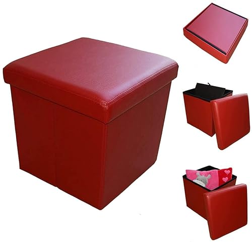 ODT Sitzbank Sitzhocker Aufbewahrungsbox mit Stauraum faltbar Kunstleder 38 x 38 x 38 cm (Dunkelrot) von ODT