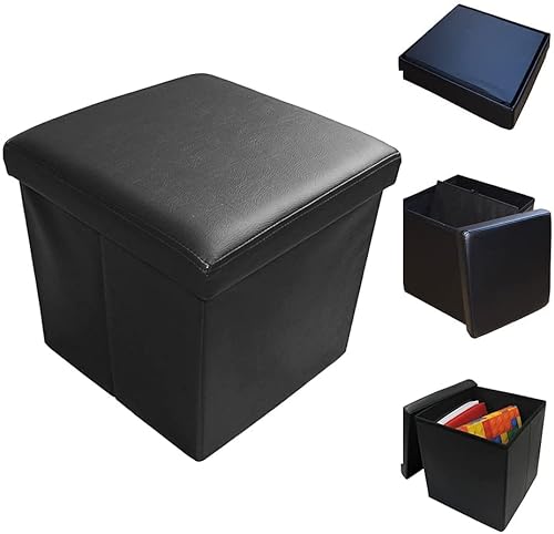 ODT Sitzhocker Aufbewahrungsbox Sitzbank mit Stauraum faltbar Kunstleder 38 x 38 x 38 cm (Schwarz) von ODT