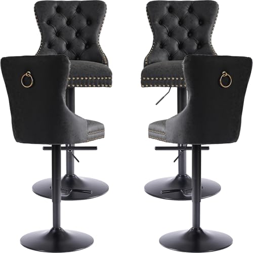 ODUSE-DAILY 4er-Set Drehhocker aus schwarzem Kunstleder mit gepolsterter Rückenlehne, Barhocker, höhenverstellbar, Barstühle für Zuhause, Bar, Küche, Insel, Pub, Restaurant (4 Stück) von ODUSE-DAILY