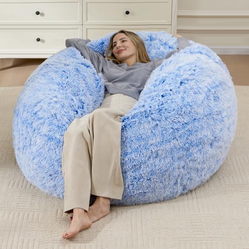 Nur große Sitzsack-Bezüge, flauschig gefüllte Sitzsack-Stuhlbezüge, keine Füllung, waschbare Sitzsack-Abdeckung für Erwachsene, Stofftier-Sitzsack, rutschfest, 2,1 m, Blau von ODreamyDogs