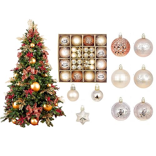 OEAK Weihnachtskugeln Set Kunststoff matt glänzend Christbaumkugeln Set mit Aufhängen Weihnachtsbaumkugeln Weihnachtsdeko für Weihnachten Partys(44PCS Champagner/Gold) von OEAK