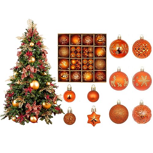 OEAK Weihnachtskugeln Set Kunststoff matt glänzend Christbaumkugeln Set mit Aufhängen Weihnachtsbaumkugeln Weihnachtsdeko für Weihnachten Partys(44PCS Orange) von OEAK