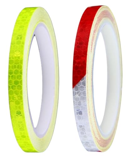 OEIOTEI Reflektorband Selbstklebend Warnaufkleber Reflektierende Klebeband Aufkleber 2 Rollen/8m Fluoreszierendes Klebeband Reflektorfolie Warning Tape Wasserdicht Hohe Intensität Reflektor von OEIOTEI