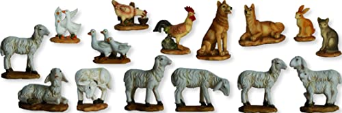 ÖLBAUM 15 x Krippentiere XXL-Set Enten, Katze, Gänse, 2 Hunde, 7X Schafe, Hase, Hühner, Tiere Tierfiguren handbemalt, 5 cm, Weihnachtskrippe - für 8-12 cm Figuren von ÖLBAUM