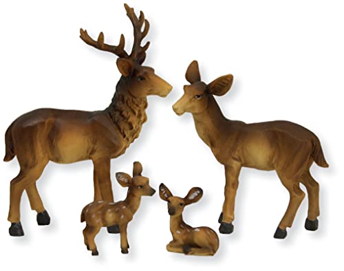 ÖLBAUM 4 x Wald-REH+Hirsch-Figuren, Krippenfiguren 7 cm max. Höhe, für Weihnachtskrippe für 5-8 cm Figuren geeignet, hochwertige Mimik, braun von ÖLBAUM