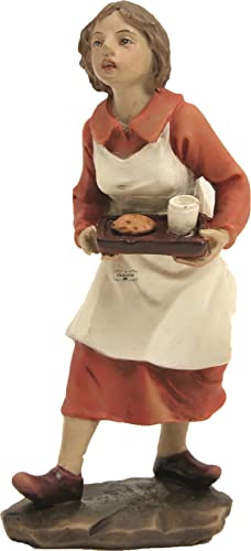 ÖLBAUM Figur für Krippenfiguren 11 cm, historische Bäuerin mit Essen, Bauersfrau aus Polyresin (Kunststein), groß von ÖLBAUM