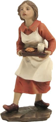 ÖLBAUM Krippenfiguren-Zusatzfigur historische Bäuerin mit Essen, Bauersfrau aus Polyresin (Kunststein) Größe: 9 cm von ÖLBAUM