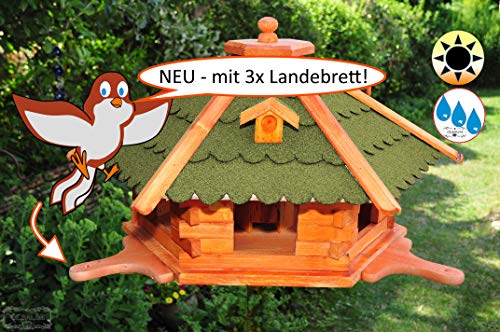 ÖLBAUM Premium Vogelhaus, groß, XXL mit 3 x Anflugbrett/Landebahn, Massivholz,wetterfest, mit Futtersilo und Deckel von ÖLBAUM