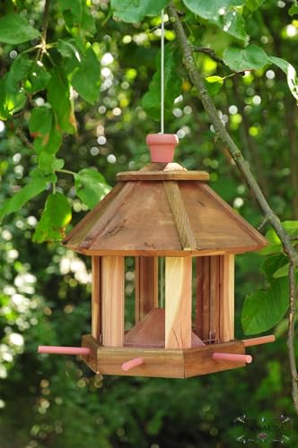 Vogelhaus,wetterfest (TEAK) DUNKELBRAUN,dbraun groß, ,Vogelhäuser+Vogelhausständer,MASSIV+ winterfest, Holz futterhaus für Vögel,mit Vogelfutter-Station Farbe braun dunkelbraun schokobraun rustikal klassisch,Ausführung Naturholz von ÖLBAUM