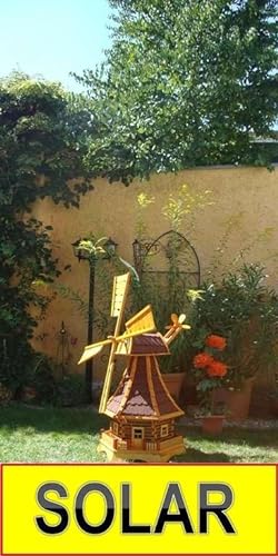 Windmühle Solar Premium XXL Holz massiv, wetterfest,robust mit Bitumen, MIT WINDFAHNE Windrad-Seitenruder, Windmühlen Garten, imprägniert + kugelgelagert 1,30 m groß rot dunkelrot edelrot weinrot, mi von ÖLBAUM
