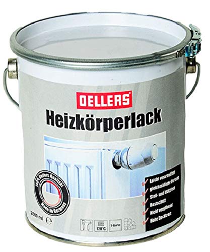 OELLERS Heizkörperlack, 2,5 L, RAL 9010 Reinweiß, bewährte Qualitätsfarbe, Hohe Deckkraft und Ergiebigkeit, Temperaturbeständig, Rostschutz, kratz- und abriebfest von OELLERS