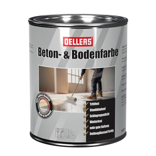 OELLERS Beton- & Bodenfarbe, 5-7m2 / Liter (1 Liter), Betonfarbe für Garagen, Keller, Werkstätten etc. Bodenbeschichtung für beanspruchte Flächen, Treppenstufen, Zement, Estrich, Holz & Mauerwerk. von OELLERS