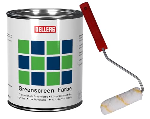 OELLERS Greenscreen Farbe, 1 Liter, Chroma Blau, professionelle Studio- &Wandfarbe - Perfekt für Studioaufnahmen, Videoproduktionen und Fotosessions. Inkl. Farbroller von OELLERS