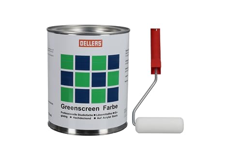 OELLERS Greenscreen Farbe, 1 Liter, Chroma Grün, professionelle Studio- &Wandfarbe - Perfekt für Studioaufnahmen, Videoproduktionen und Fotosessions. Inkl. Farbroller von OELLERS